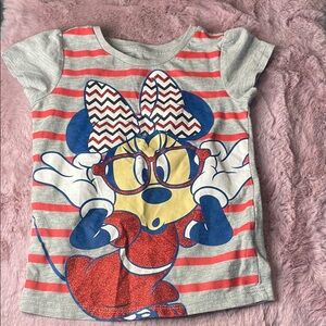 Disney Minnie Mouse Striped Kids T-Shirt - Gray and Red